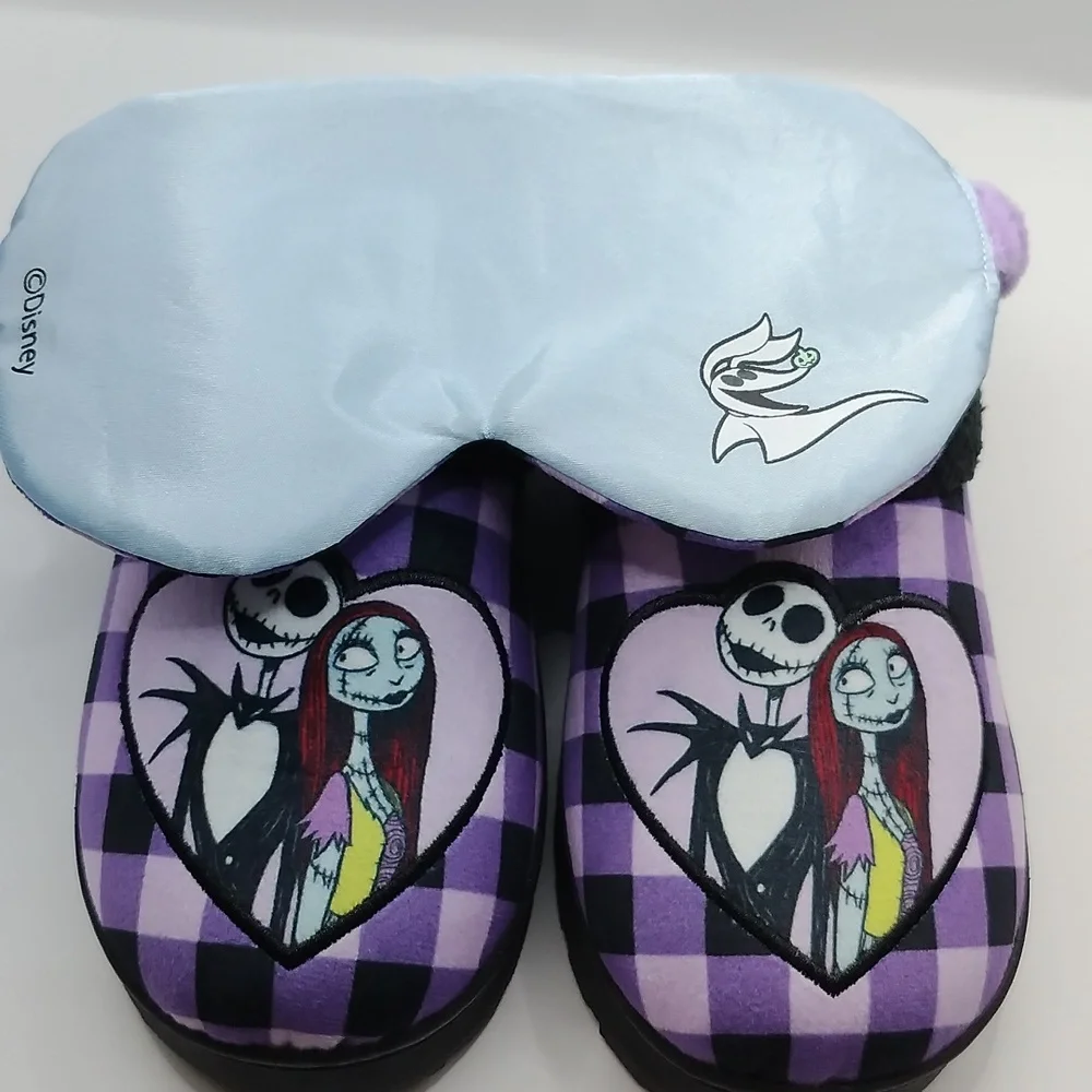 Disney Nightmare Before Christmas Holiday Slippers With Sleep Mask Women 6 NIB